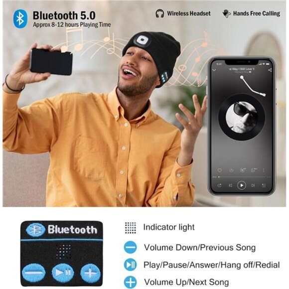 Bluetooth Beanie with The Light, Unique Tech Gifts - Picture 2 of 7